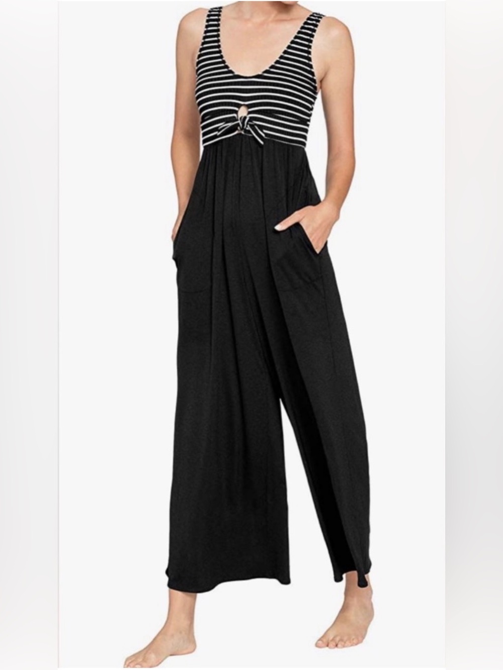 Robin Piccone Black Wide-Leg Jumpsuit Pockets, Med, EUC, Comfy, Beach, Resort